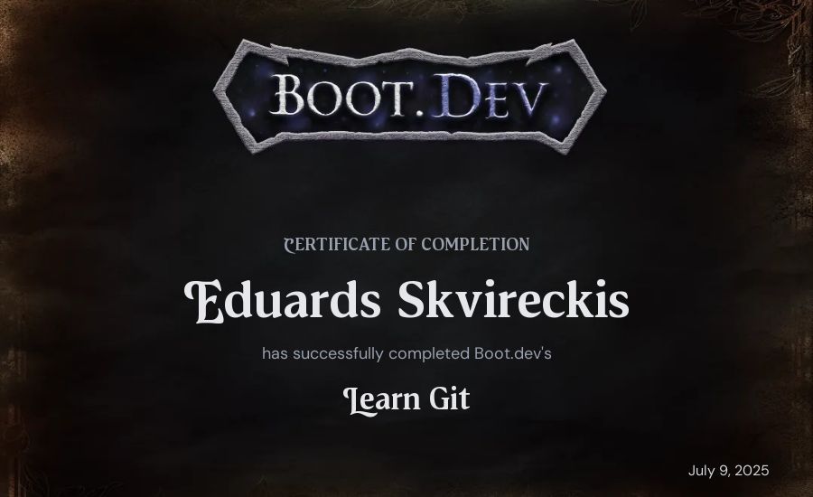 Eduards Skvireckis's Boot.dev Learn Git certificate