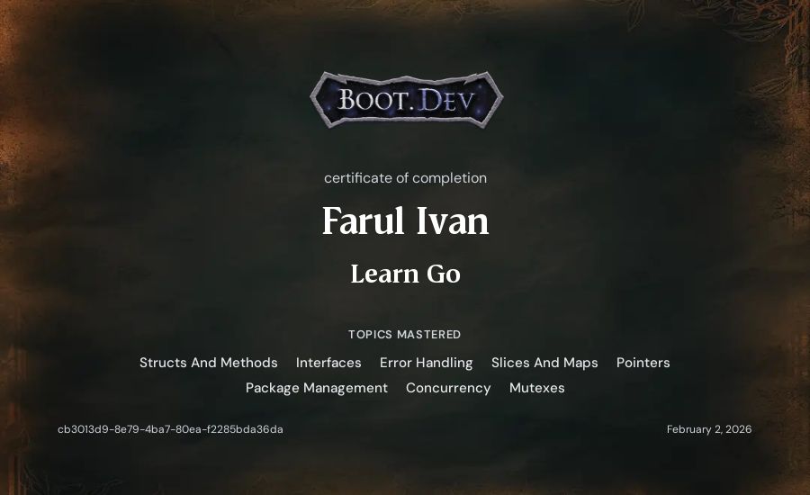 Farul Ivan's Boot.dev Learn Go certificate