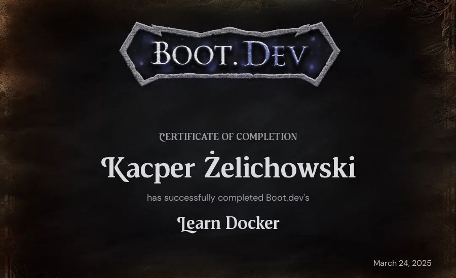 Kacper Żelichowski's Boot.dev Learn Docker certificate