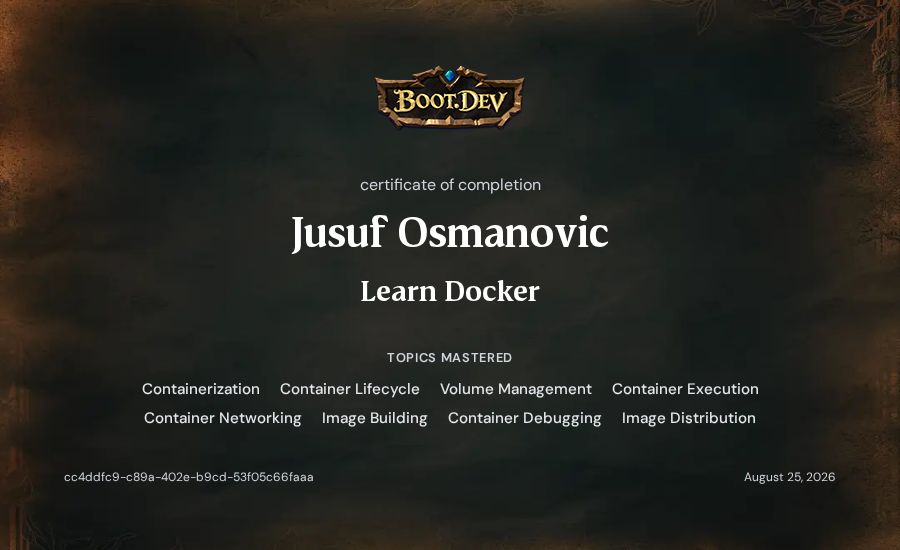 Jusuf Osmanovic's Boot.dev Learn Docker certificate