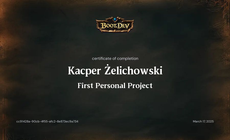 Kacper Żelichowski's Boot.dev First Personal Project certificate