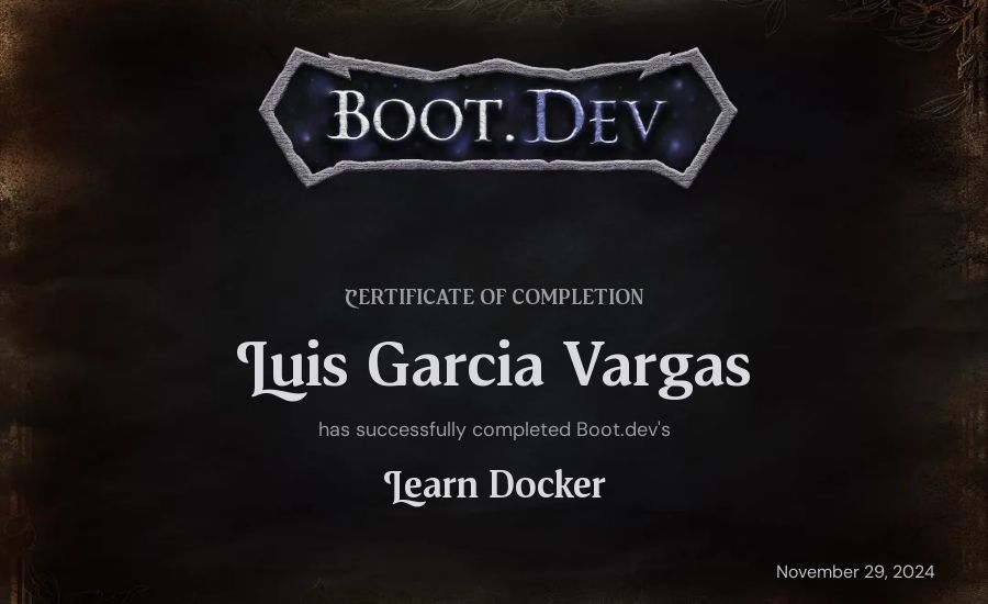 Luis Garcia Vargas's Boot.dev Learn Docker certificate