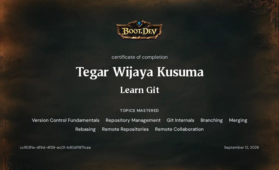 Tegar Wijaya Kusuma's Boot.dev Learn Git certificate