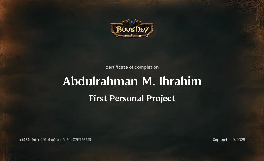 Abdulrahman M. Ibrahim's Boot.dev First Personal Project certificate