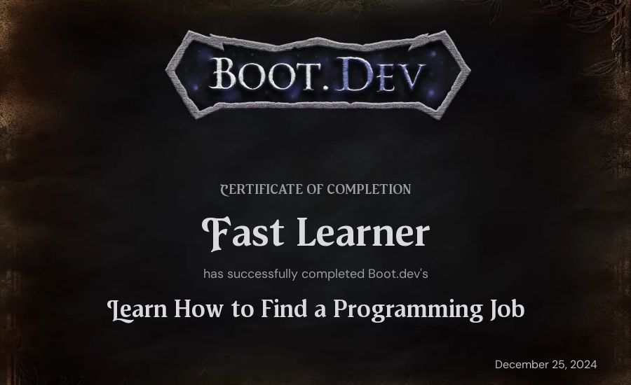 Adam's Boot.dev Learn How to Find a Programming Job certificate