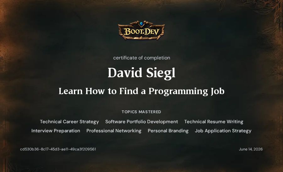 David Siegl's Boot.dev Learn How to Find a Programming Job certificate