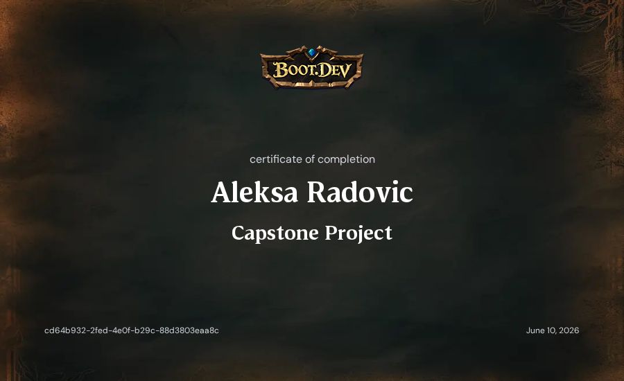 Aleksa Radovic's Boot.dev Capstone Project certificate