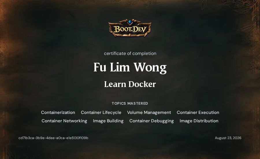 Fu Lim Wong's Boot.dev Learn Docker certificate