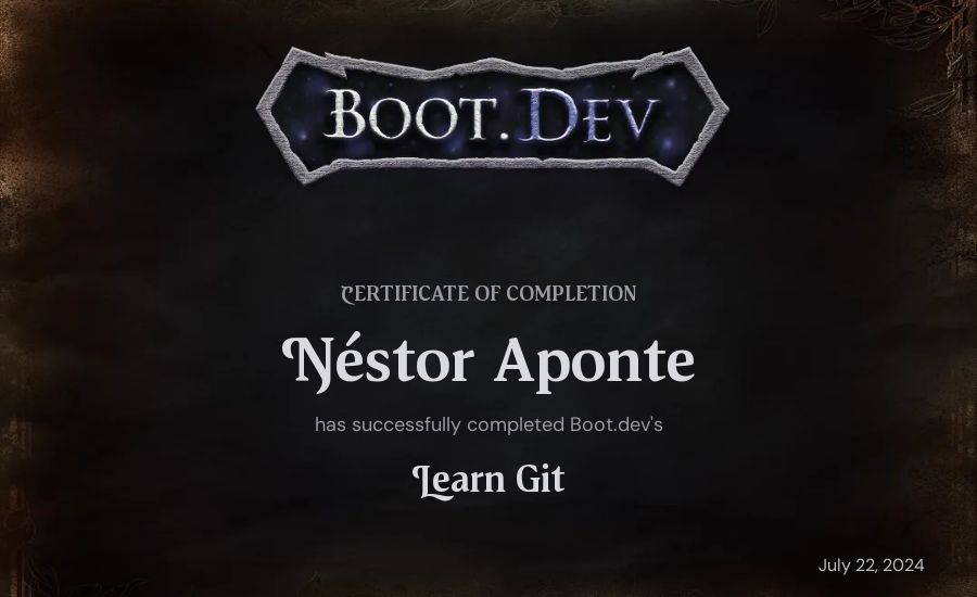 Néstor Aponte's Boot.dev Learn Git certificate