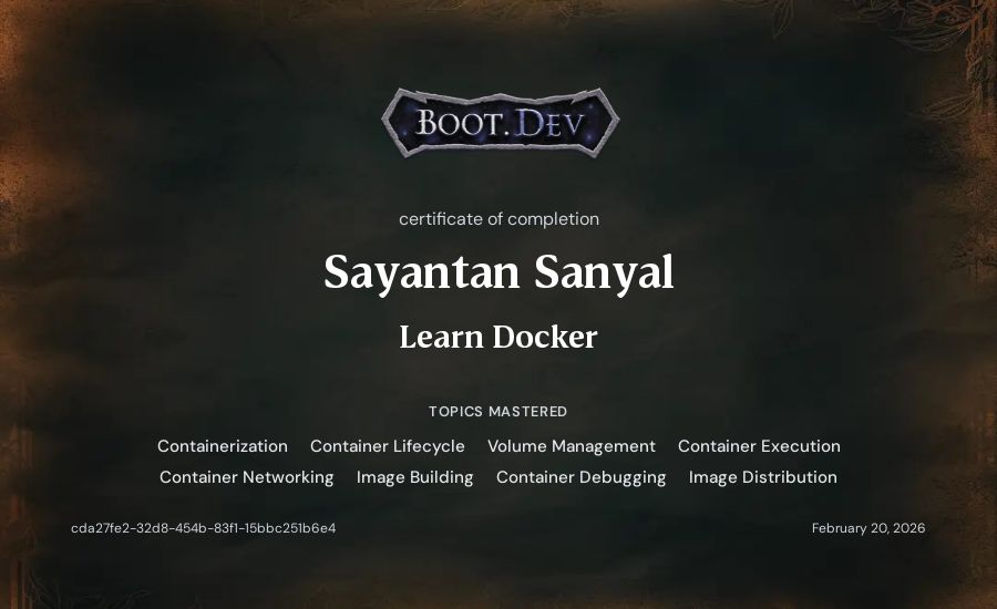 Sayantan Sanyal's Boot.dev Learn Docker certificate