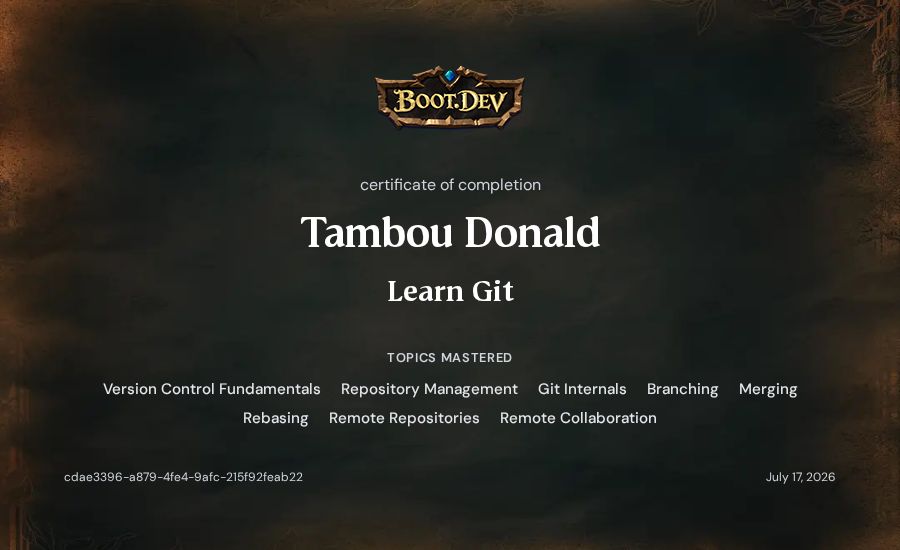 Tambou Donald's Boot.dev Learn Git certificate