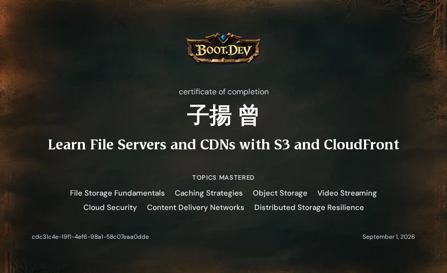 子揚 曾's Boot.dev Learn File Servers and CDNs with S3 and CloudFront certificate