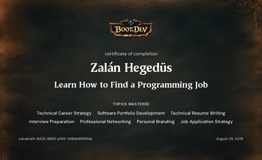 Zalán Hegedüs's Boot.dev Learn How to Find a Programming Job certificate
