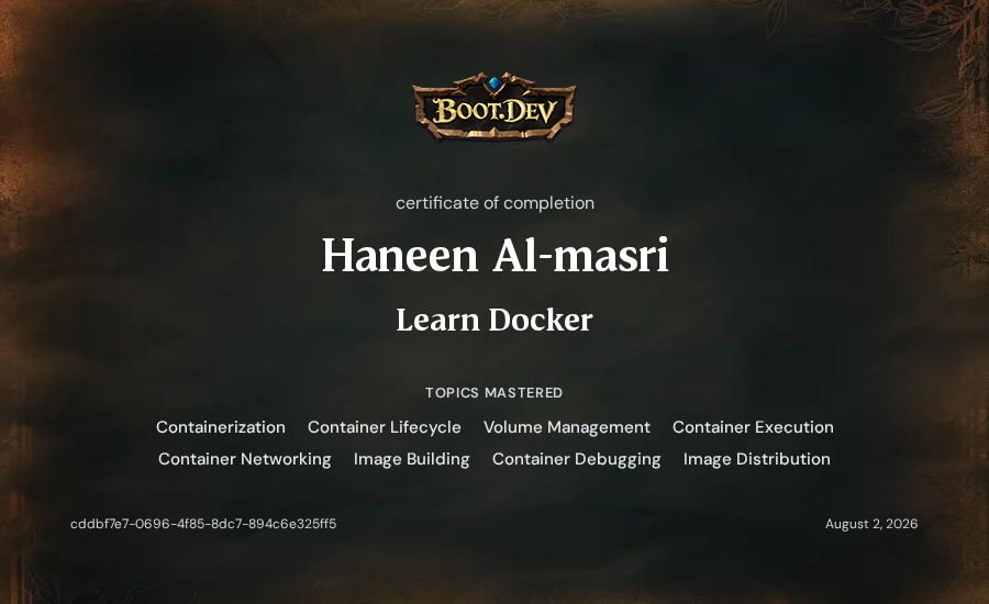 Haneen Al-masri's Boot.dev Learn Docker certificate