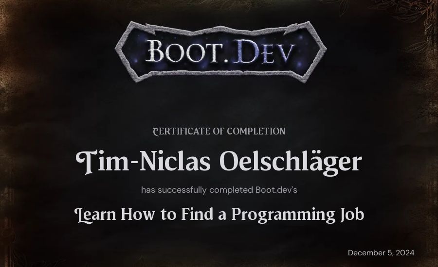 Tim-Niclas Oelschläger's Boot.dev Learn How to Find a Programming Job certificate
