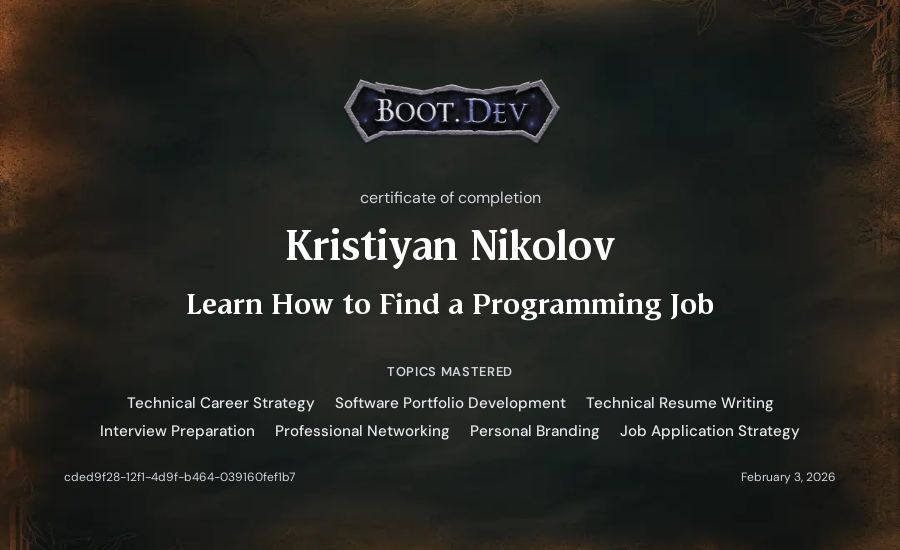 Kristiyan Nikolov's Boot.dev Learn How to Find a Programming Job certificate