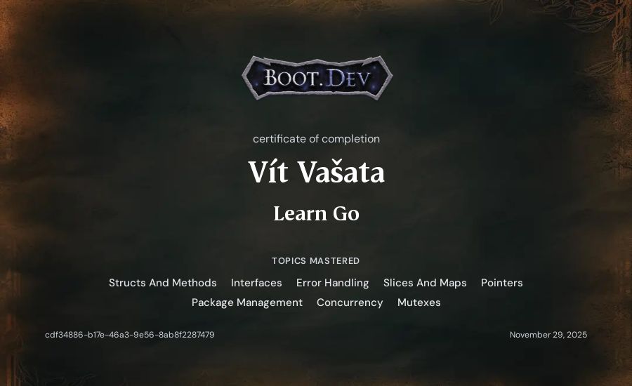 Vít Vašata's Boot.dev Learn Go certificate