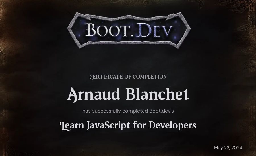A Blanchet's Boot.dev Learn JavaScript certificate