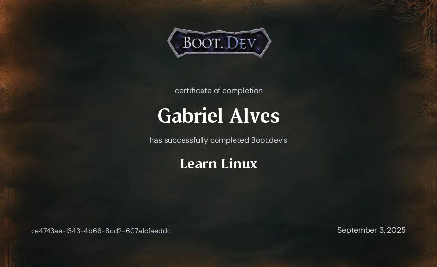 Gabriel Alves's Boot.dev Learn Linux certificate