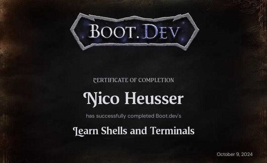 Nico Heusser's Boot.dev Learn Linux certificate
