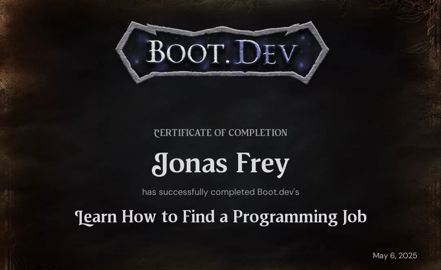 Jonas Frey's Boot.dev Learn How to Find a Programming Job certificate