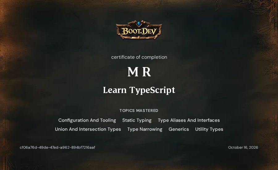 M R's Boot.dev Learn TypeScript certificate
