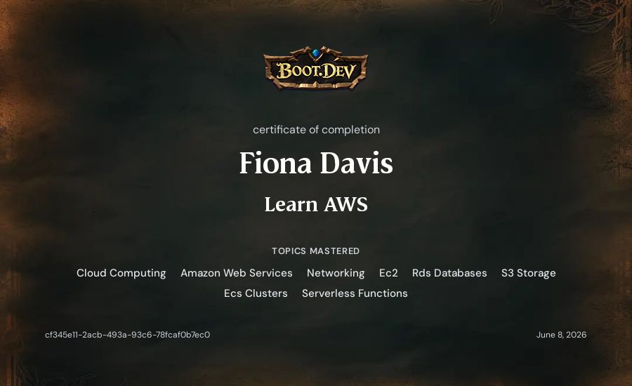 Fiona Davis's Boot.dev Learn AWS certificate