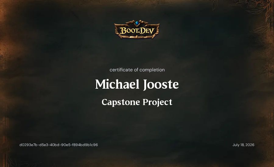 Michael Jooste's Boot.dev Capstone Project certificate