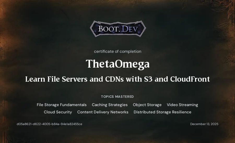 ThetaOmega's Boot.dev Learn File Servers and CDNs with S3 and CloudFront certificate