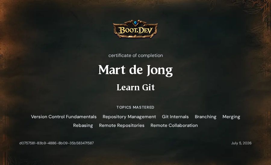 Mart de Jong's Boot.dev Learn Git certificate