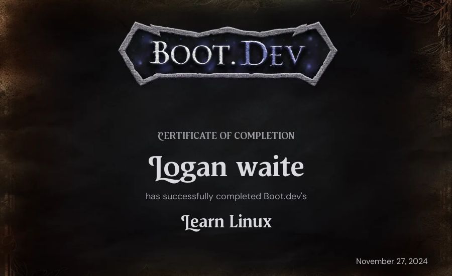 Logan waite's Boot.dev Learn Linux certificate