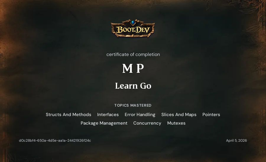 M P's Boot.dev Learn Go certificate