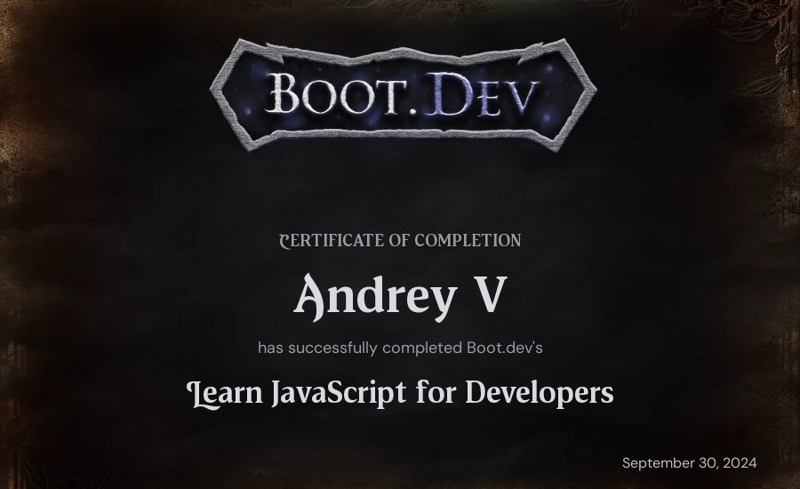 m's Boot.dev Learn JavaScript certificate