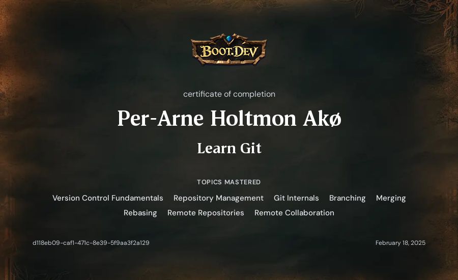 Per-Arne Holtmon Akø's Boot.dev Learn Git certificate
