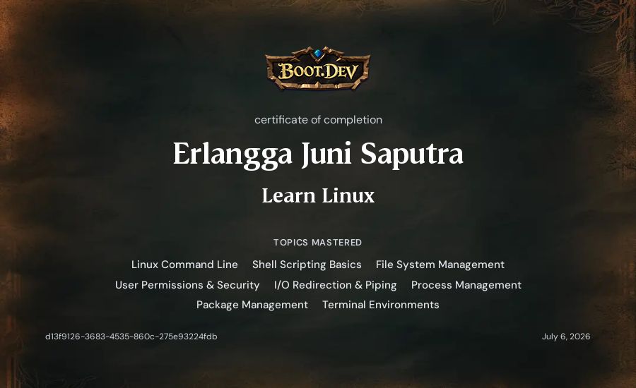 Erlangga Juni Saputra's Boot.dev Learn Linux certificate