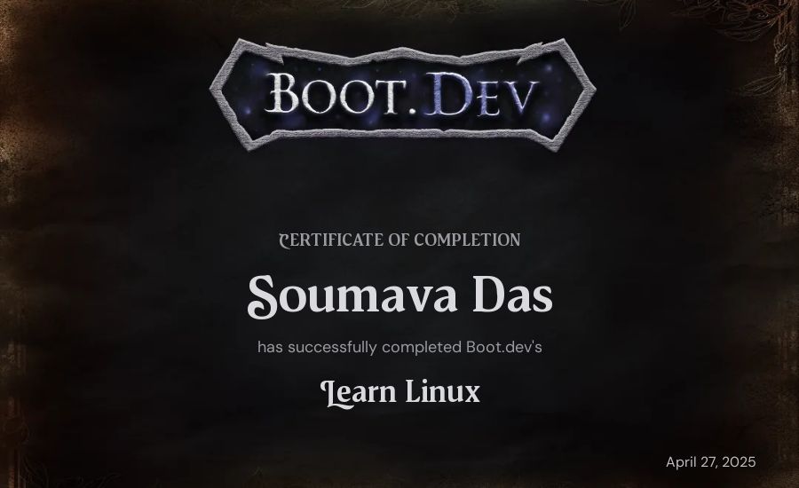 Soumava Das's Boot.dev Learn Linux certificate