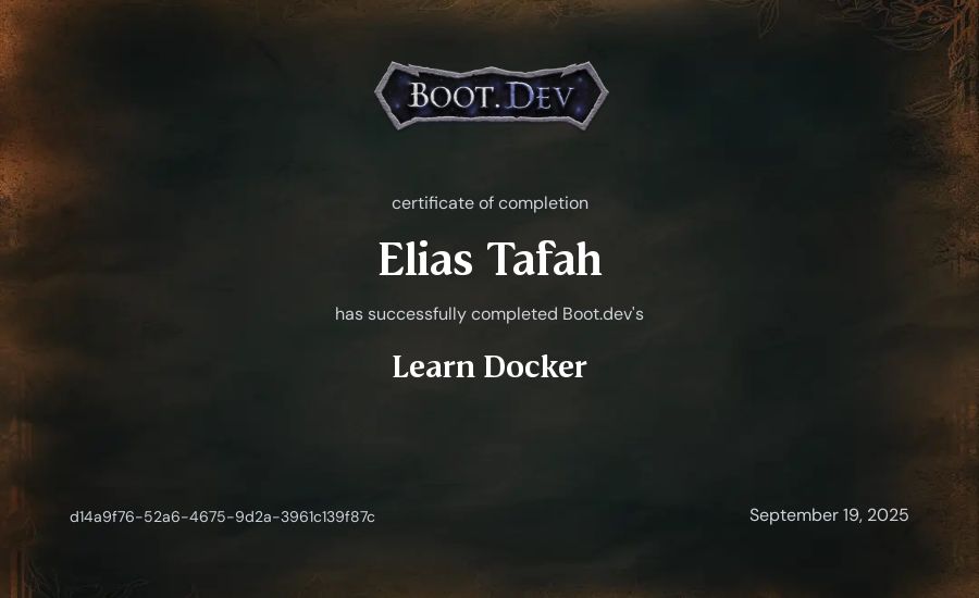 Elias Tafah's Boot.dev Learn Docker certificate