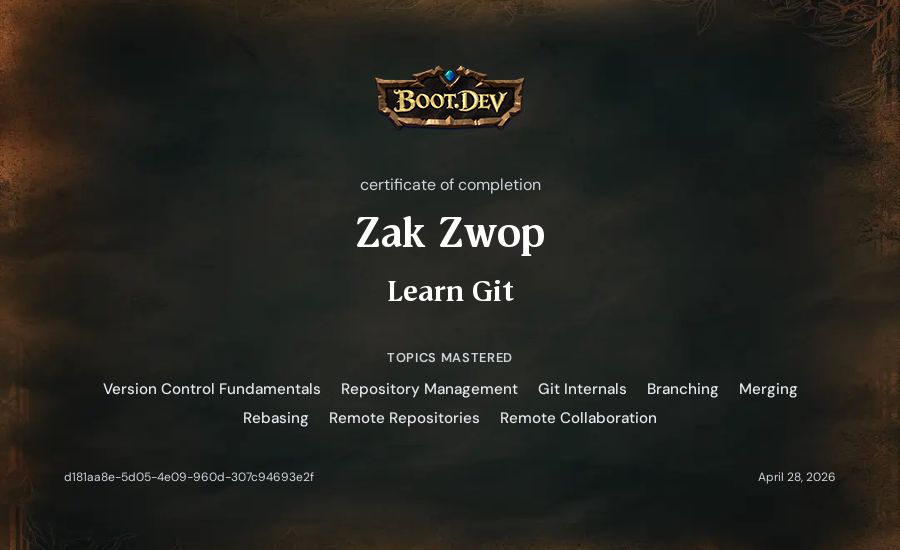 Zak Zwop's Boot.dev Learn Git certificate