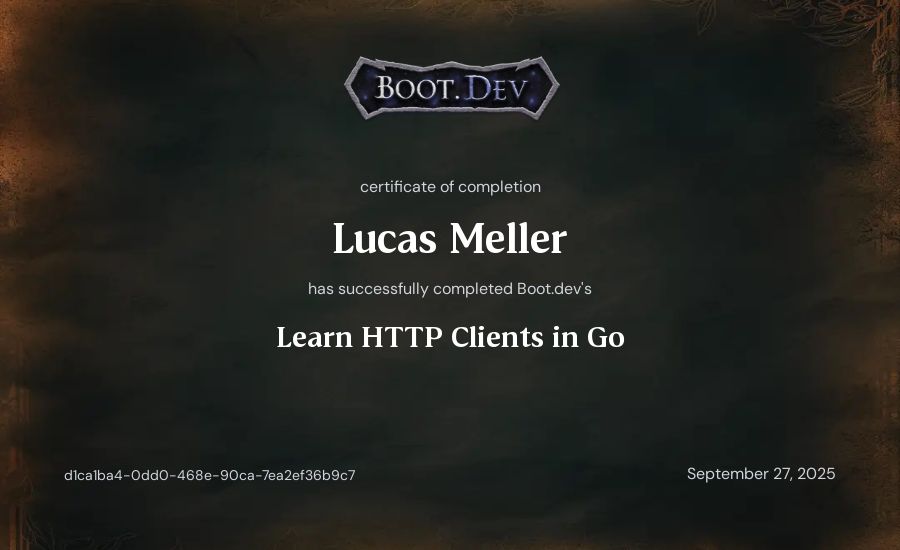 Lucas Meller's Boot.dev Learn HTTP Clients in Go certificate