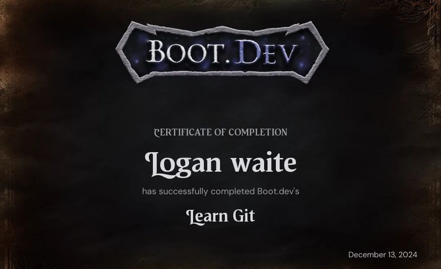 Logan waite's Boot.dev Learn Git certificate