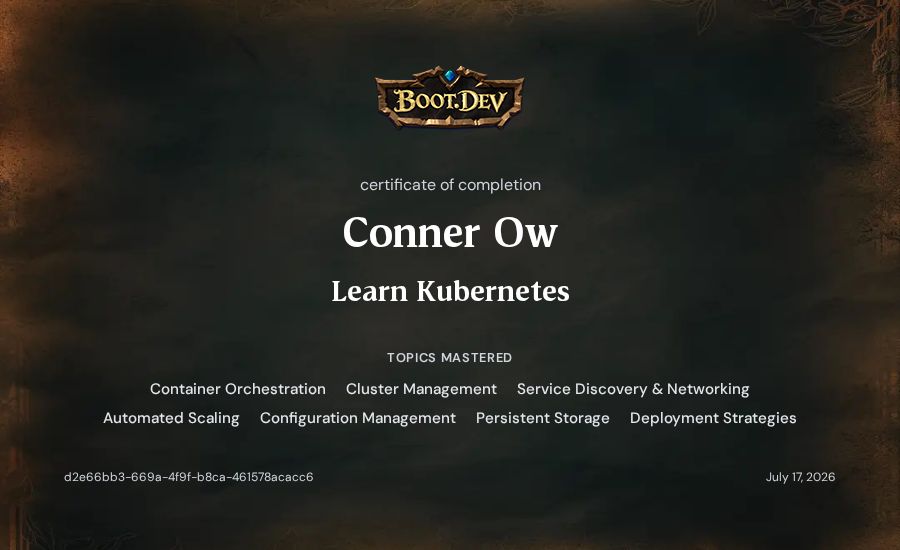 Conner Ow's Boot.dev Learn Kubernetes certificate