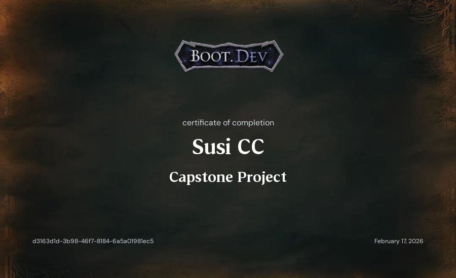 Susi CC's Boot.dev Capstone Project certificate