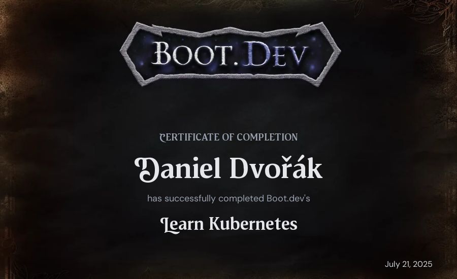 Daniel Dvořák's Boot.dev Learn Kubernetes certificate