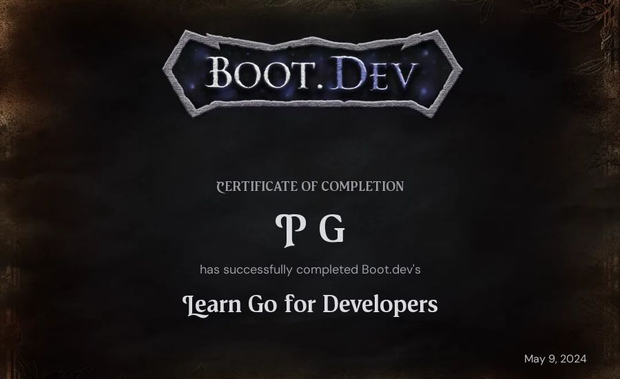 P G's Boot.dev Learn Go certificate