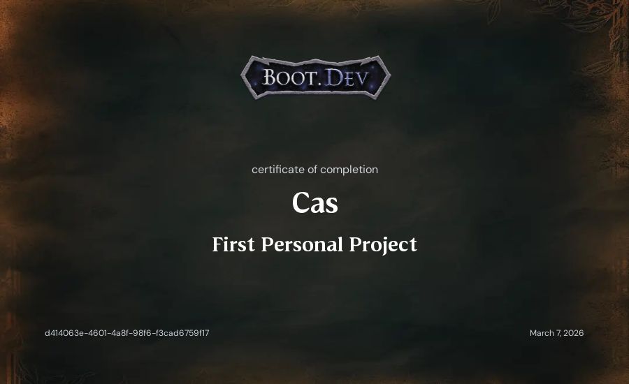 Cas's Boot.dev First Personal Project certificate