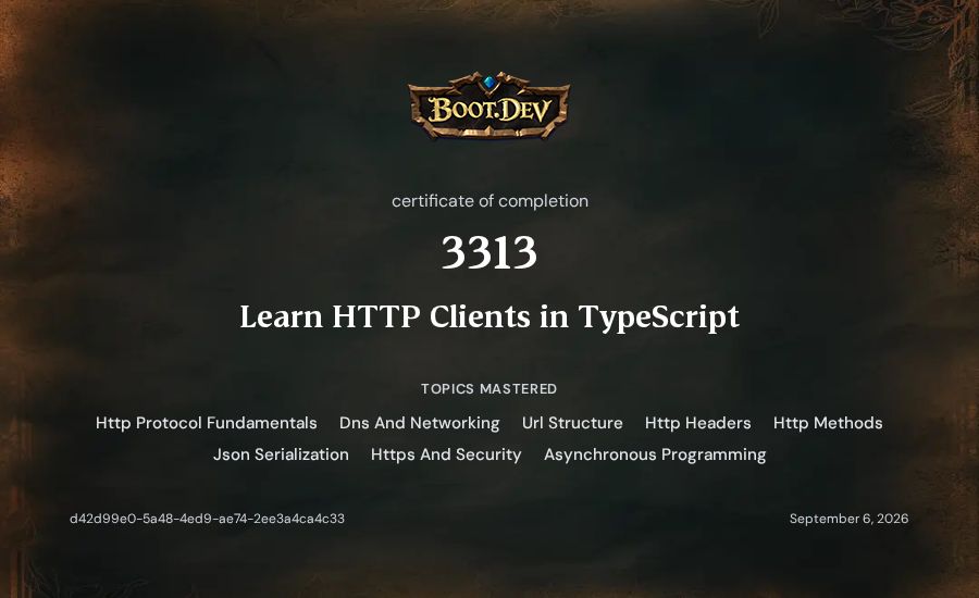 3313's Boot.dev Learn HTTP Clients in TypeScript certificate