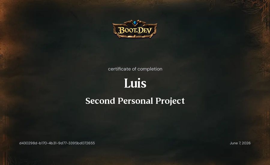 Luis's Boot.dev Second Personal Project certificate
