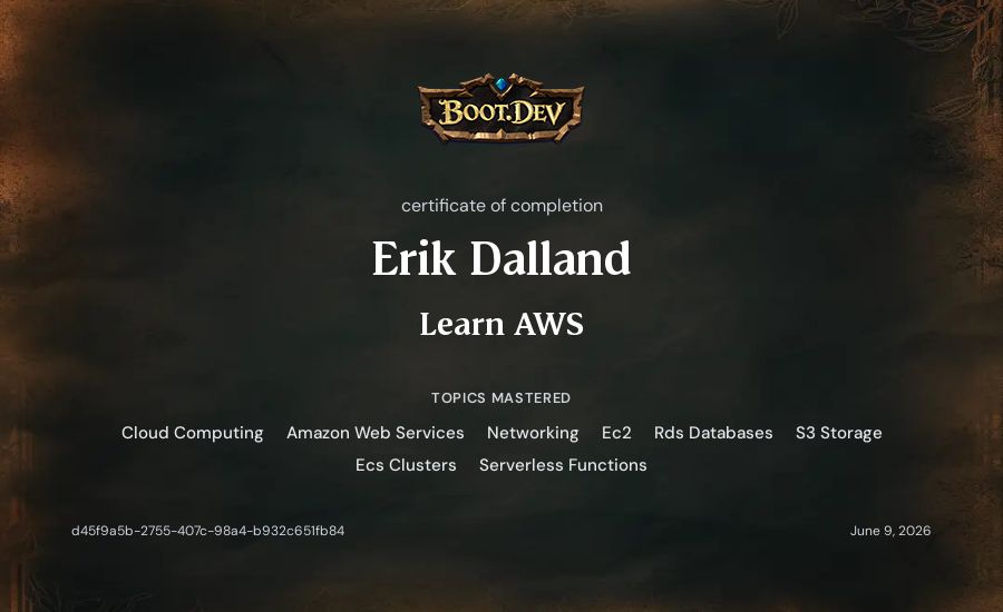 Erik Dalland's Boot.dev Learn AWS certificate