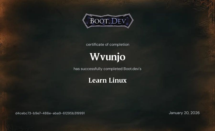 Wvunjo's Boot.dev Learn Linux certificate