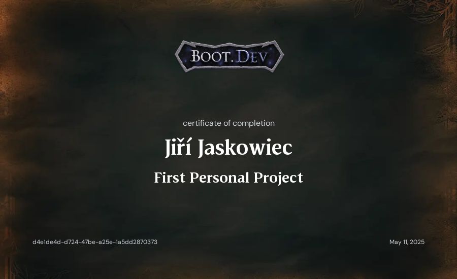 Jiří Jaskowiec's Boot.dev First Personal Project certificate
